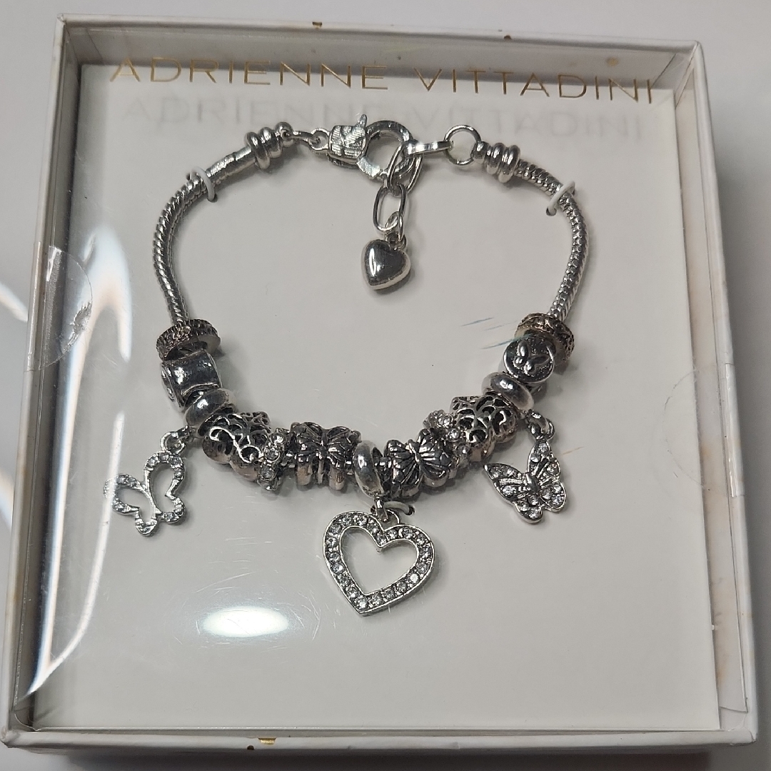 Adrienne Vittadini Silver Charm Bracelet With Heart And Butterfly 10$